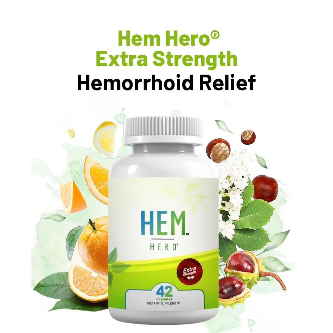 Hem Hero Hemorrhoid Relief Extra Strength Supplement - 42 Capsules | Herbal Dietary Supplement with Horse Chestnut Seed Extract - For Bleeding, Irritation & Burning Pain Relief - Vein Health & Blood Flow Support - Fast-Acting Formula