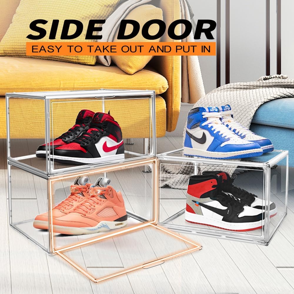 Acrylic Shoe Boxes Clear Stackable 4Pack Sneaker Storage for Sneakerheads Display Case Shoe Organiser Plastic Set Adjustable Acrylic Shoe Boxes Clear Stackable 4Pack Sneaker Storage for Sneakerheads Display Case Shoe Organiser Plastic Set Adjustable