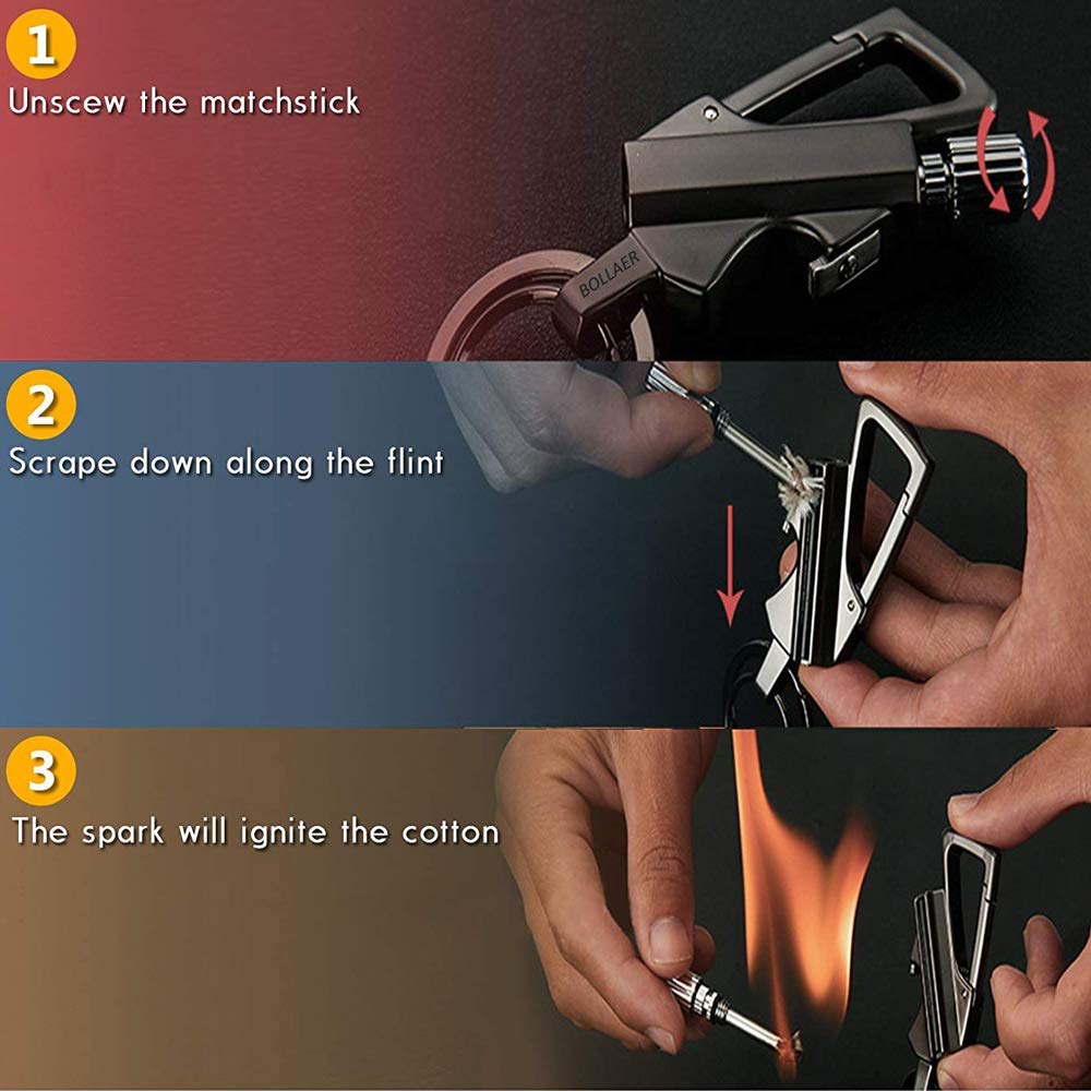 (Fuel Not included) 3-In-1 Cool Lighter Keychain Bottle Opener, Outdoor Fire Starter,Portable Refillable Lighter with hook,for Hiking Camping,Daily Use multiple key