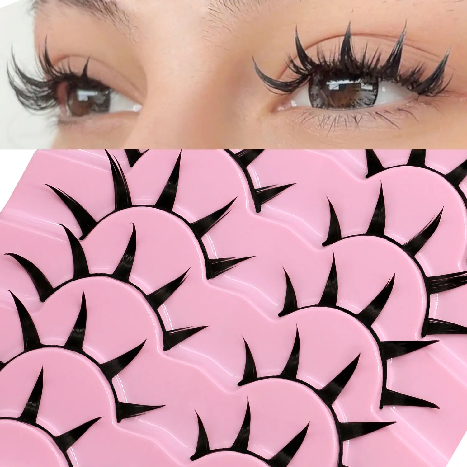 GROINNEYA 9 Pairs Anime Cosplay Spiky Full Strip Wispy Soft Mange C Curl Lashes Thin Band False Lashes, Fake Eyelash, Natural Long Lashes Eyelash Extension Travel Essentials Makeup Tools Wispy Eyelash Clusters Eyelash Falsies
