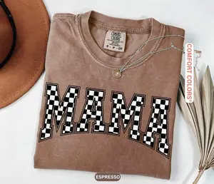 Comfort Colors Checkered Mama Shirt Gift for Mom, Retro Mom Tee, Mother's Day Gift, Vintage Checkered Mama T-Shirt, Varsity Mom Gift Shirt