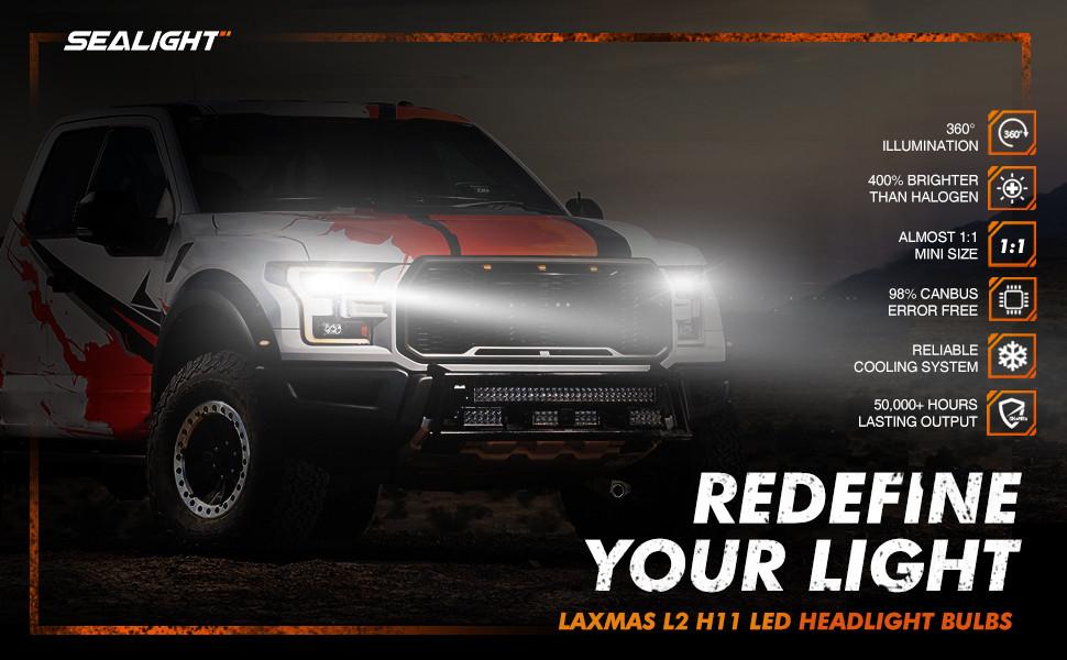 2011 Chevrolet Equinox H11/H8/H9/H16 22W 6000K White IP67 LED Headlight Bulb 2PCS SEALIGHT L2