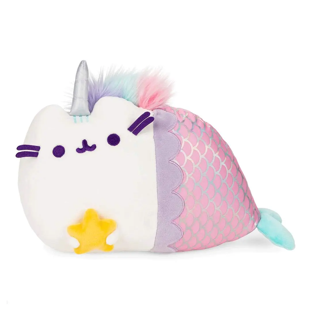 New GUND Pusheenicorn 12-in Collectible Plush Toy - Magical Mermaid Design, Silver Horn, Pink Tail, Polyester, Hand Washable, Touch-Light, 3 AAA Batteries Included, Cute Stuffed Animal, Soft Stuffed Doll, Soft Huggable Plushie, Electronic Interactive Toy,
