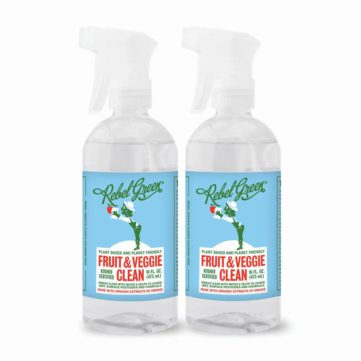 Rebel Green Fruit & Veggie Clean 16 oz Spray 2 pk Plant Based Vegan Certified Household Cleaner