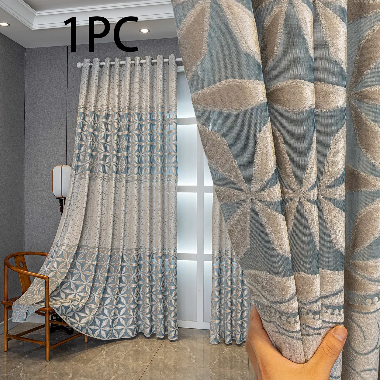 Geometric Pattern Window Curtain Panel, Easy Install Curtain, Modern Grommet Privacy Curtain for Living Room, Balcony, Bedroom and Restaurant, Home Decorative, Home Decoration Curtain, Grommet Curtains