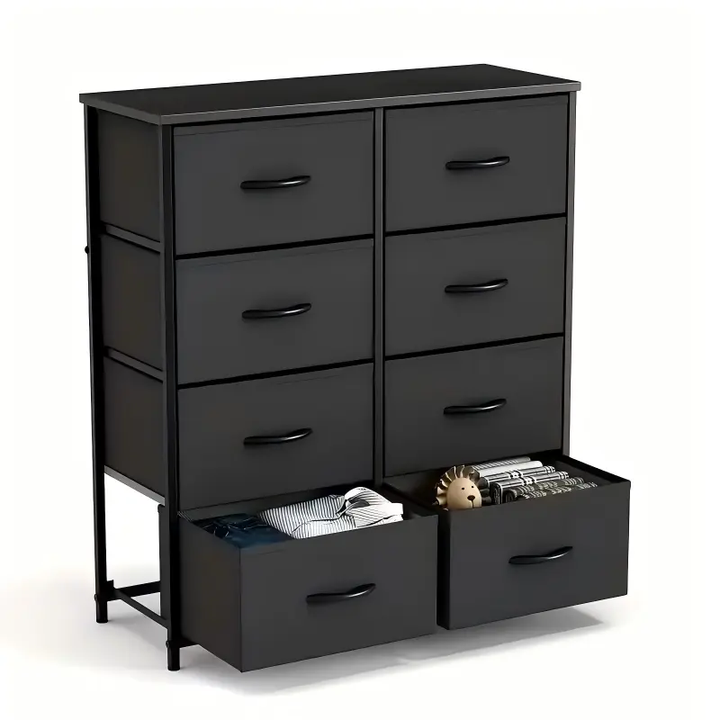 Tall Fabric Dresser with 8 Drawers, Wooden Top Storage Tower with Steel Frame for Closet, Nursery, Entryway, Kid's Room, Easy Assembly