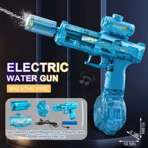 Ultimate Battle Powerful Electric Water Gun, Automatic Squirt Gun with Glowing Realistic Muzzle 320cc High Capacity, Up to 32 FT Range, Outdoor Summer Party Toy for Adults &Kids Toys for Christmas Gift, Halloween Present, Black Friday Gifts