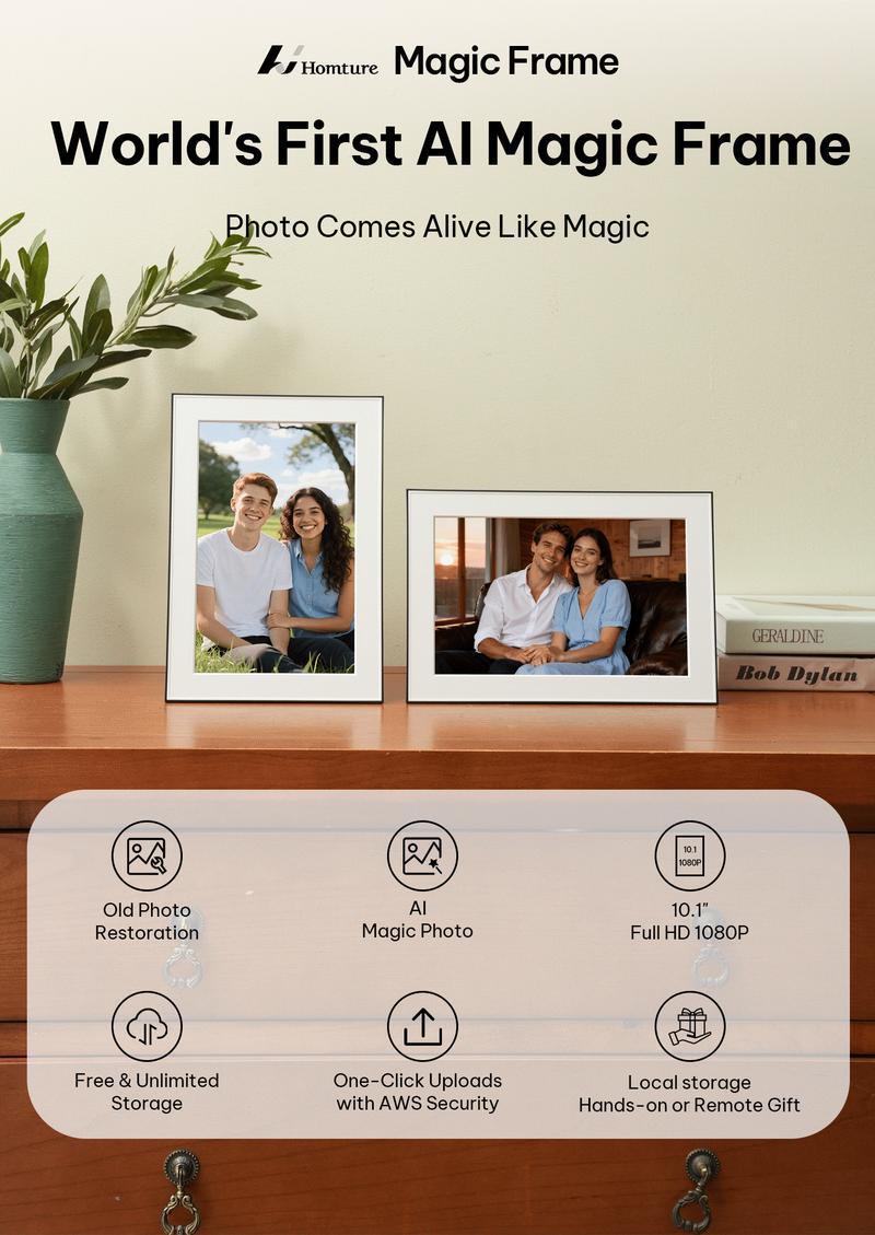 Homture Magic Frame, AI Photo Frame, Christmas Perfect Gift, World’s First Smart Photo Frame, AI Magic Frame for Old Photo Restoration, Cloud Storage & Instant Family Sharing