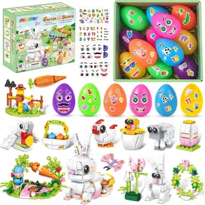 Easter Bundle MOONTOY Easter Gifts Building Set for Kids, 12 Easter Eggs with 12-in-2 Bunny Building Toys & 4 Stickers, DIY Easter Basket Stuffers & Decorations for Boys Girls 6+, Includes Chick Sheep & Flower