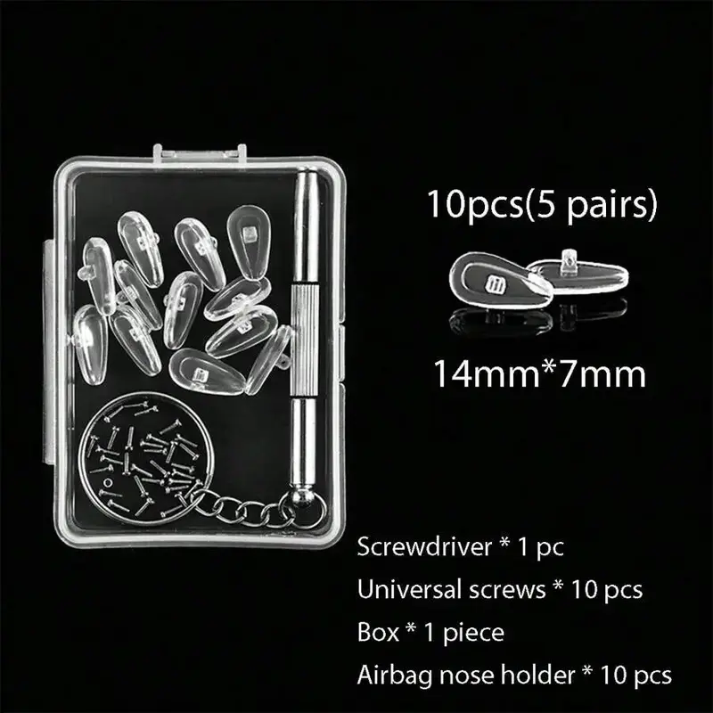 Unisex Soft Silicone Air Cushion Glasses Nose Pad Replacements, 5 Pairs 15mm Plain Screw-In Set with Matching Screws & Micro Screwdriver, Everyday Anti-Slip Comfortable Eyewear Accessory