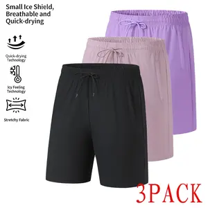 Women’s Ice Silk Quick-Dry Sports Shorts, 3-Pack – Summer Loose, Breathable Bermuda Length for Fitness, Running, Casual Wear, and Outdoor Use
