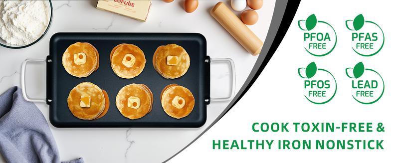 SmartCook Double-Burner Comal & Griddle Pan for Stove Top - Grill Pan with Utensils Set, Perfect para Torillas