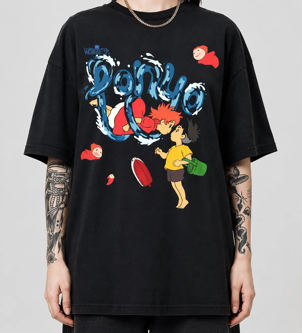 Lovely Ponyo And Sasuke Shirt, Ponyo Tee, Ghibli T-Shirt, Ponyo T-Shirt, Ghibli Merch, Ponyo Anime Tee, Anime Gift Casual Cotton Menswear Top
