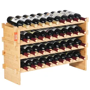 VEVOR 36 Bottle Stackable Modular Wine Rack,  , 4-Tier Solid Bamboo Wood Storage Racks, Floor Freestanding Wines Holder Display Shelf, Wobble-Free Shelves for Kitchen, Bar, and Cellar (Natural Color)