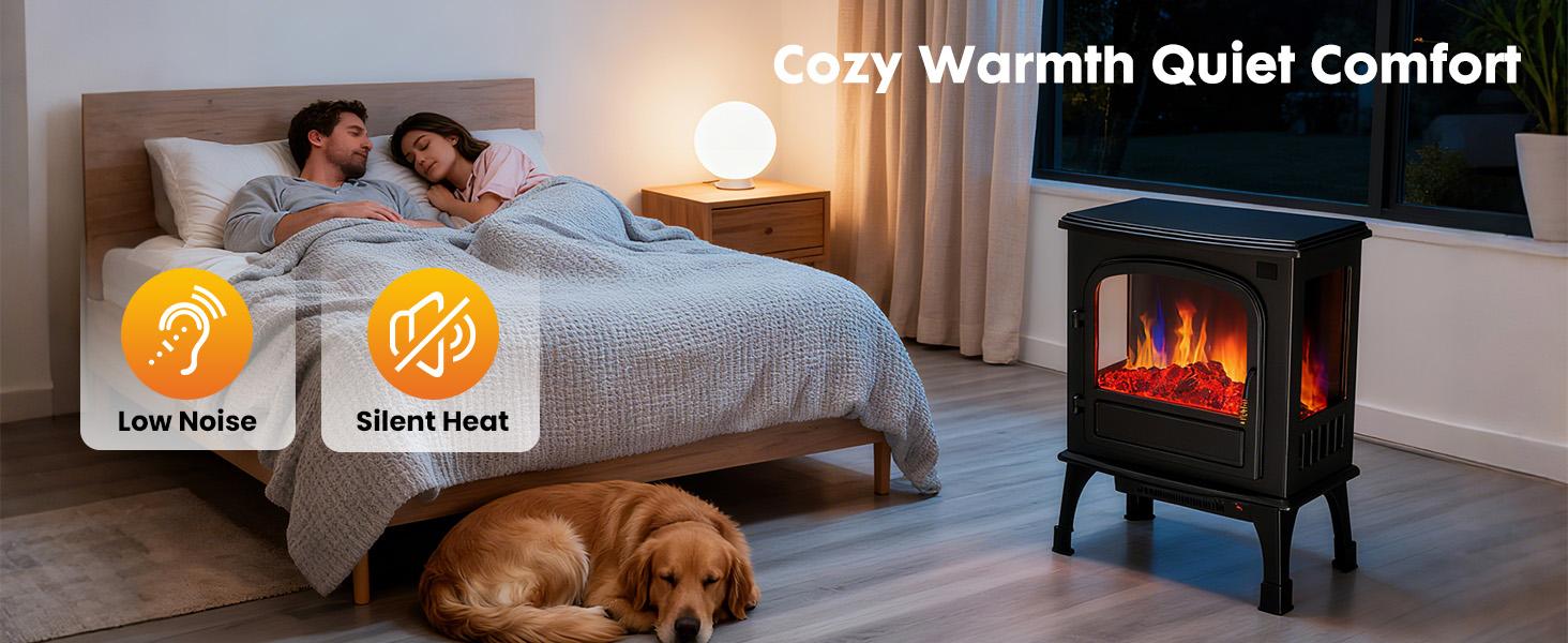 Freestanding Electric Fireplace, 26” Indoor Fireplace Heater with 3D Flame Effect, Overheating Safe Design, Energy Saving Space Heater with 12H Timer&Remote for Living Room, Bedroom