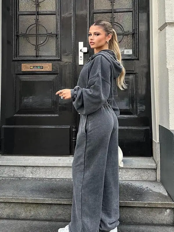 On The Go Fleece Pant Set - Charcoal