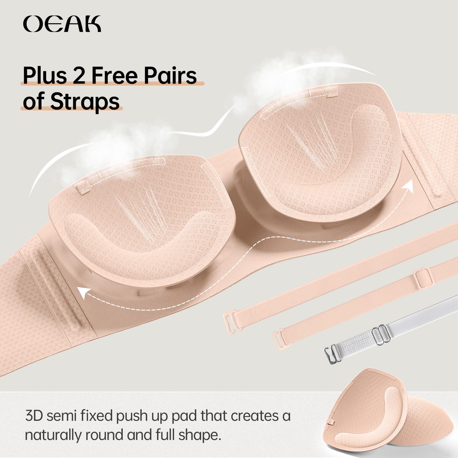 OEAK Womens Strapless Bras Push Up Bandeau Bra Non Slip Wireless Supportive Padded Bras Seamless Comfortable Tube Jelly Bra
