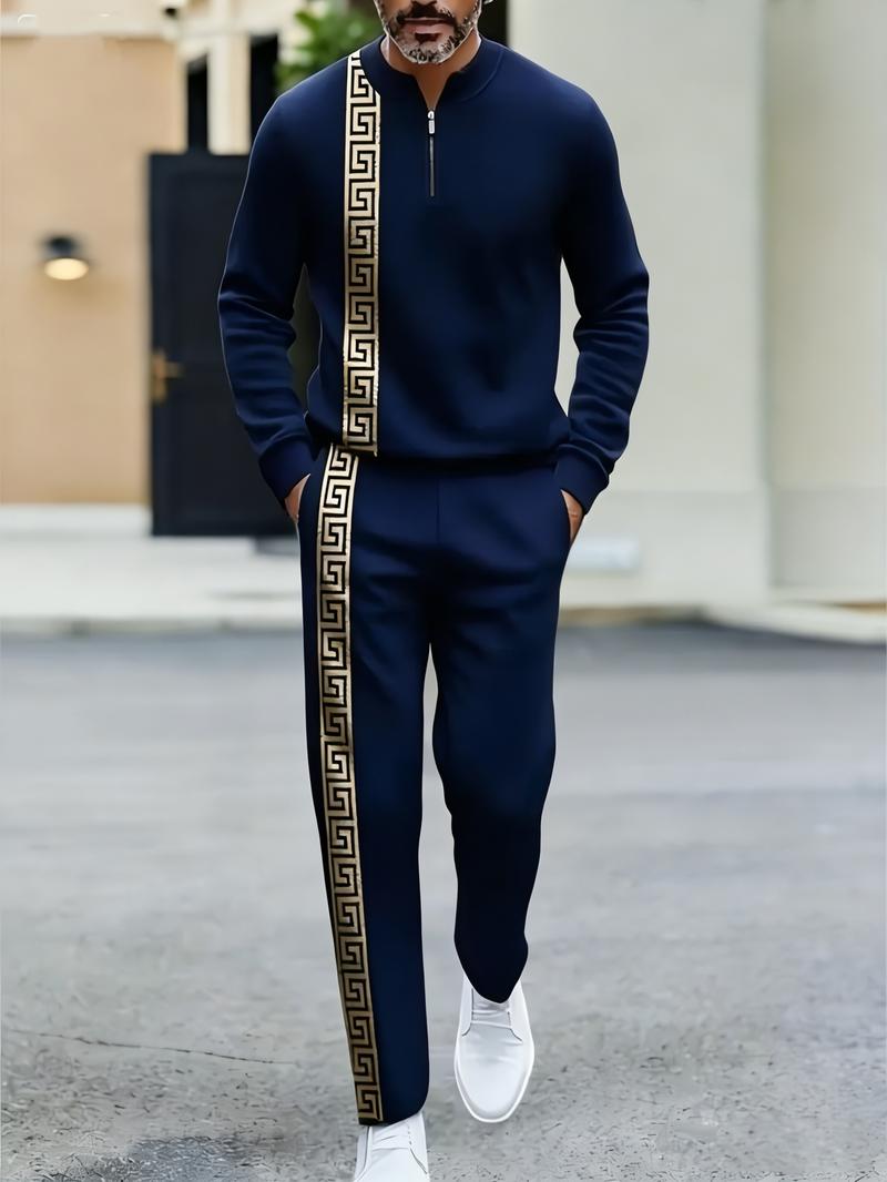 Street style men's striped sports two-piece set