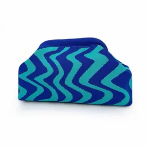 Stripe Knit Clutch - Blue and Teal Zigzag Pattern, Soft and Stylish, Perfect for Any Occasion