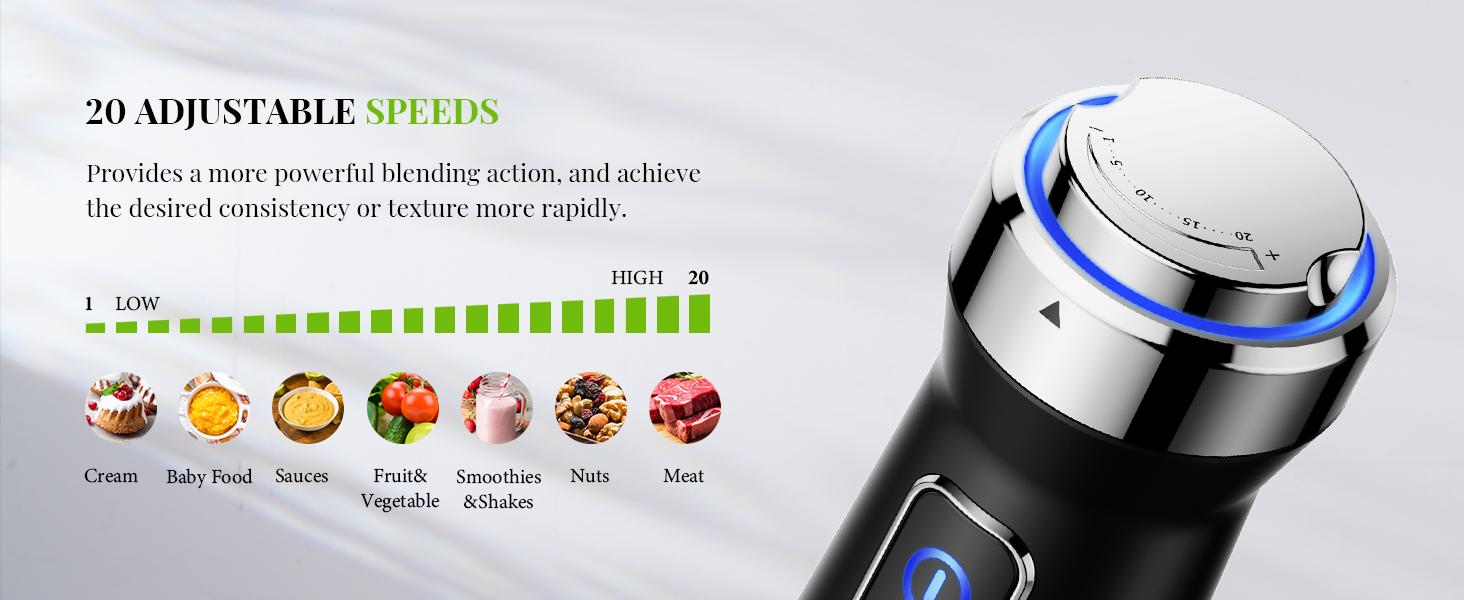 GDOR 1000W Immersion Hand Scratch Resistance Blender with 20 Speed & Turbo Mode, Dough Hooks, Beaker, Chopper & Titanium Blades, Portable Design