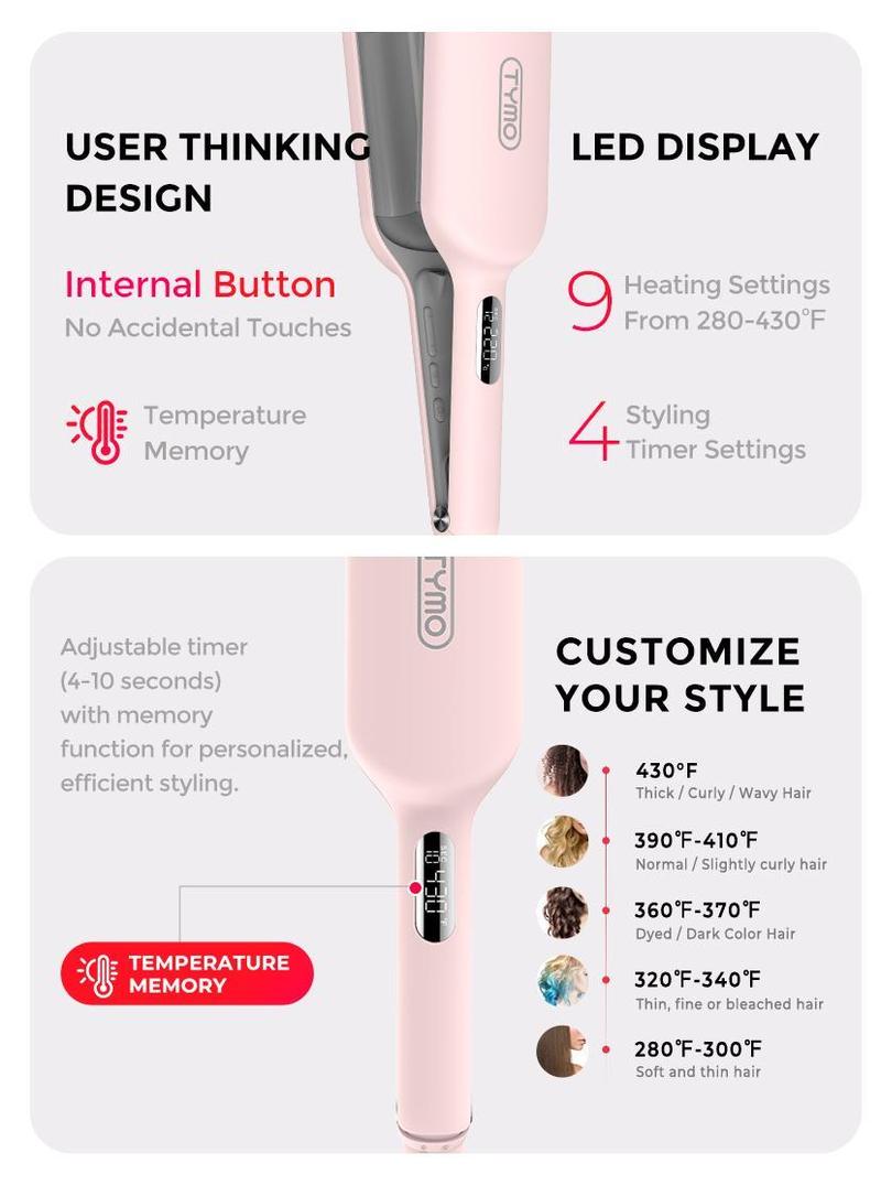 TYMO ROVY COMPACT Hair Waver Crimper, Hair Curler & Curling Irons, Hair Styling Tool With Negative Ionic Technology For Smooth Waves, Wavy Comfort, Hollywood Waves,Negative Ion,Beach Waver,Cash Kate Curling Iron