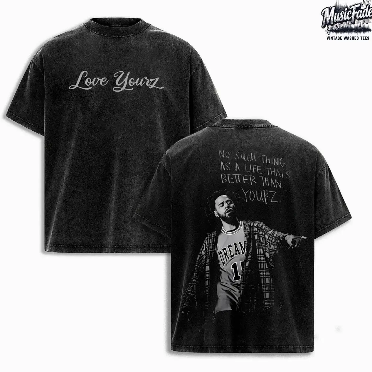 J. Cole Love Yourz Vintage Washed Oversized T-Shirt, Love Yourz Quote Graphic Tee, Forest Hills Drive Rap Music Shirt, Double Sided Heavyweight Cotton Acid Wash Streetwear, Hip Hop Fan Merch Unisex Vintage Concert Tee Gift
