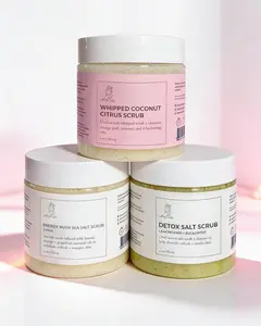 Spring Glow Trio All-Natural Body Scrub Gift Set 4 oz Coconut Citrus Lemongrass Eucalyptus Energy Rush Scrubs for Sensitive Skin