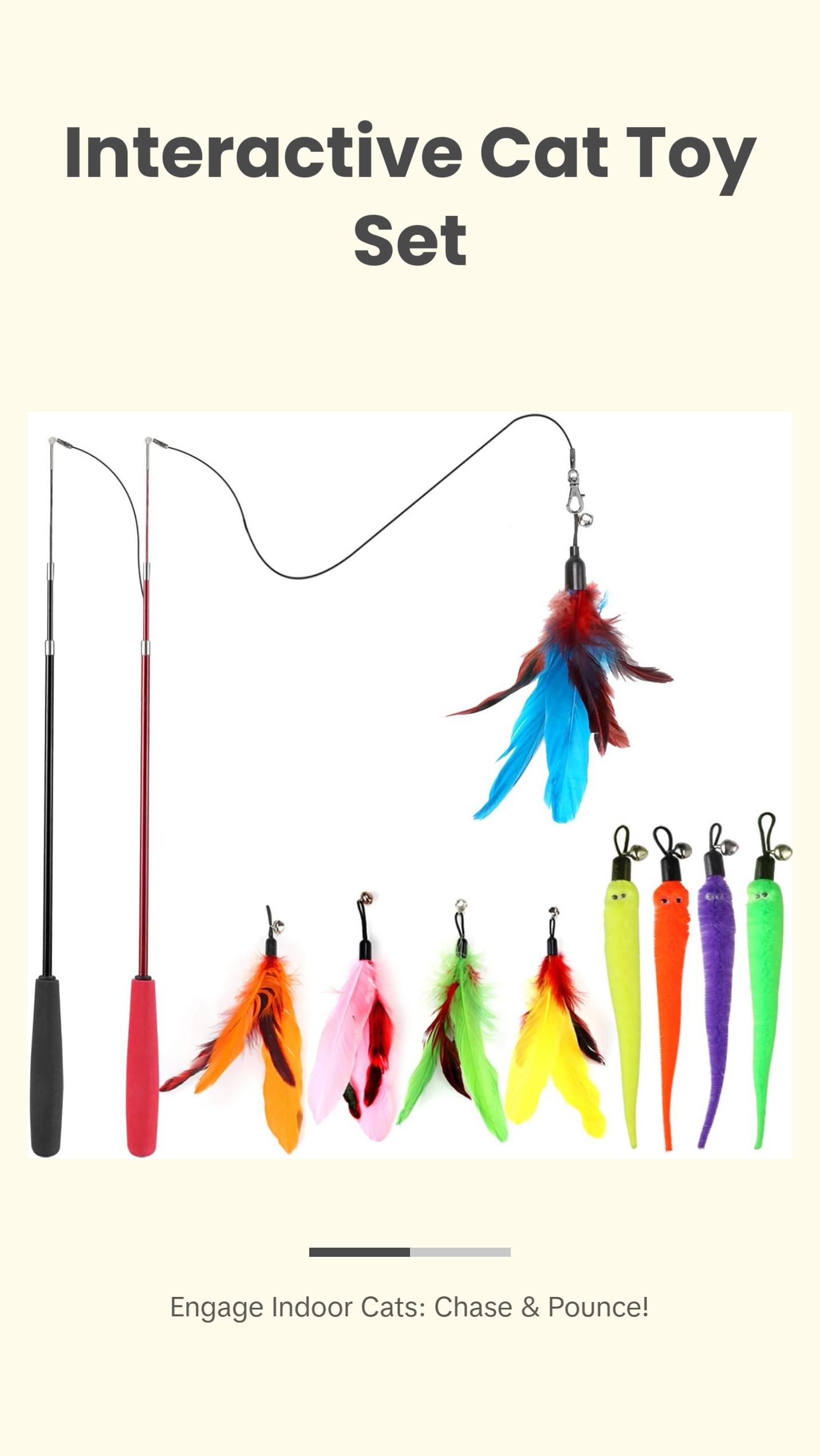 Interactive Cat Toys - Retractable Wand Toy and Feather Toys Refills for Indoor Cats to Chase and Exercise Interactive Cat Toys - Retractable Wand Toy and Feather Toys Refills for Indoor Cats to Chase and Exercise