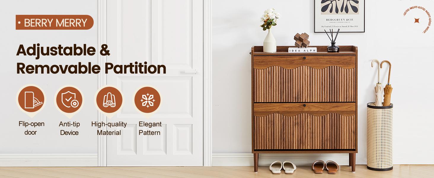 Giratree Wooden Fluted Shoe Cabinet with 2/3/4 Flip Drawers, Stylish Narrow Shoe Storage Organizer with Wave Design, Freestanding Entryway Shoe Rack for Hallway, Living Room Giratree Wooden Fluted Shoe Cabinet with 2/3/4 Flip Drawers, Stylish Narrow Shoe Storage Organizer with Wave Design, Freestanding Entryway Shoe Rack for Hallway, Living Room