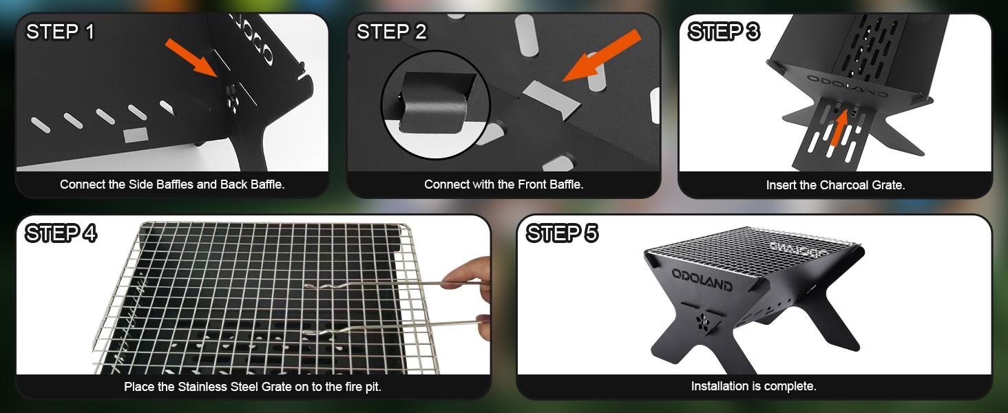 Odoland Camping Campfire Grill, Portable Folding Charcoal Grills, Backpacking BBQ Grill, Heavy Duty Firepit Grill with Carry Bag for Outdoor Cooking, Bonfire, Patio, Backyard