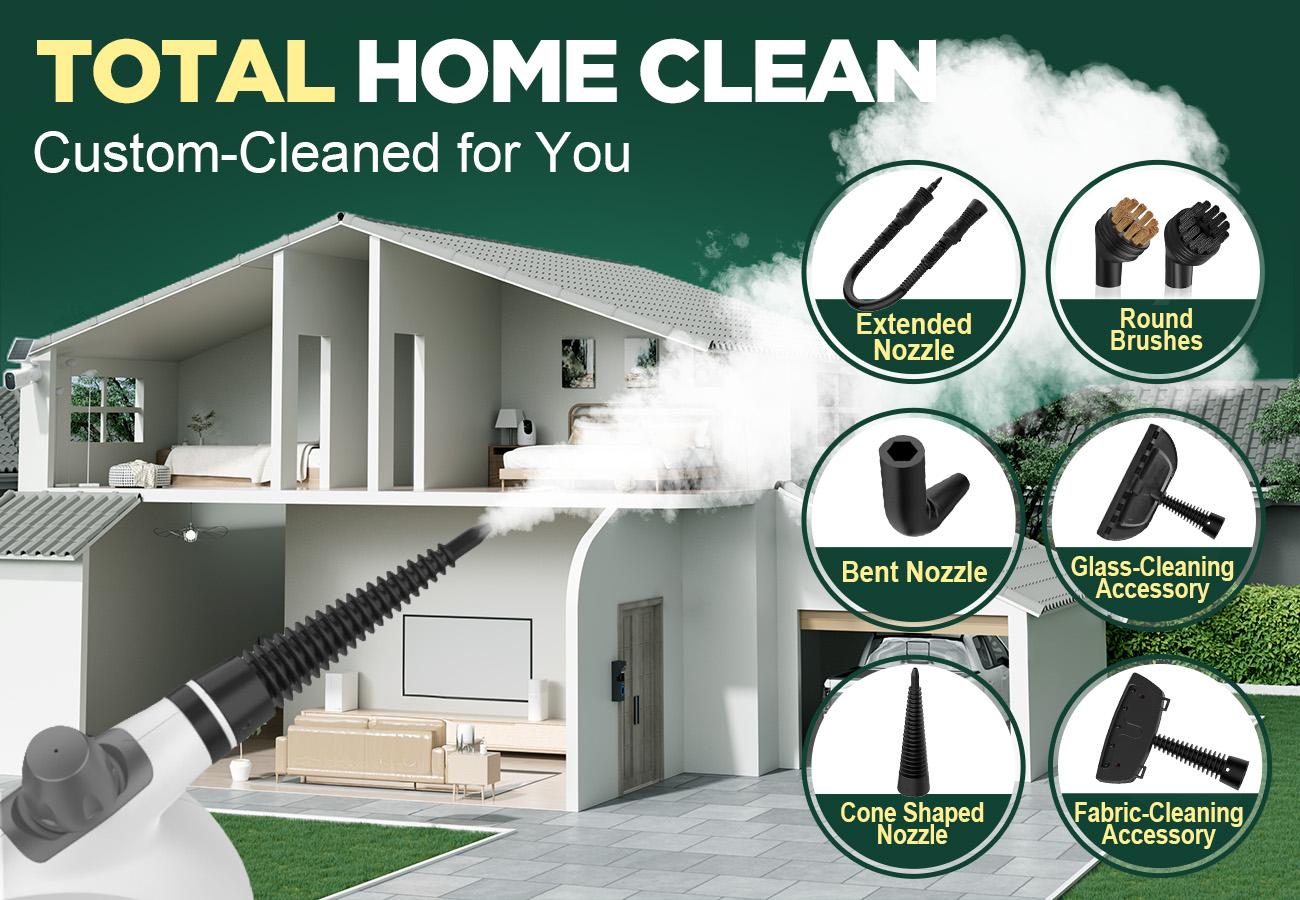 Phueut Pressurized Handheld Multi-Surface Natural Steam Cleaner with 12 pcs Replacement Parts , Multi-Purpose Steamer for Home Use, Kitchen and Car