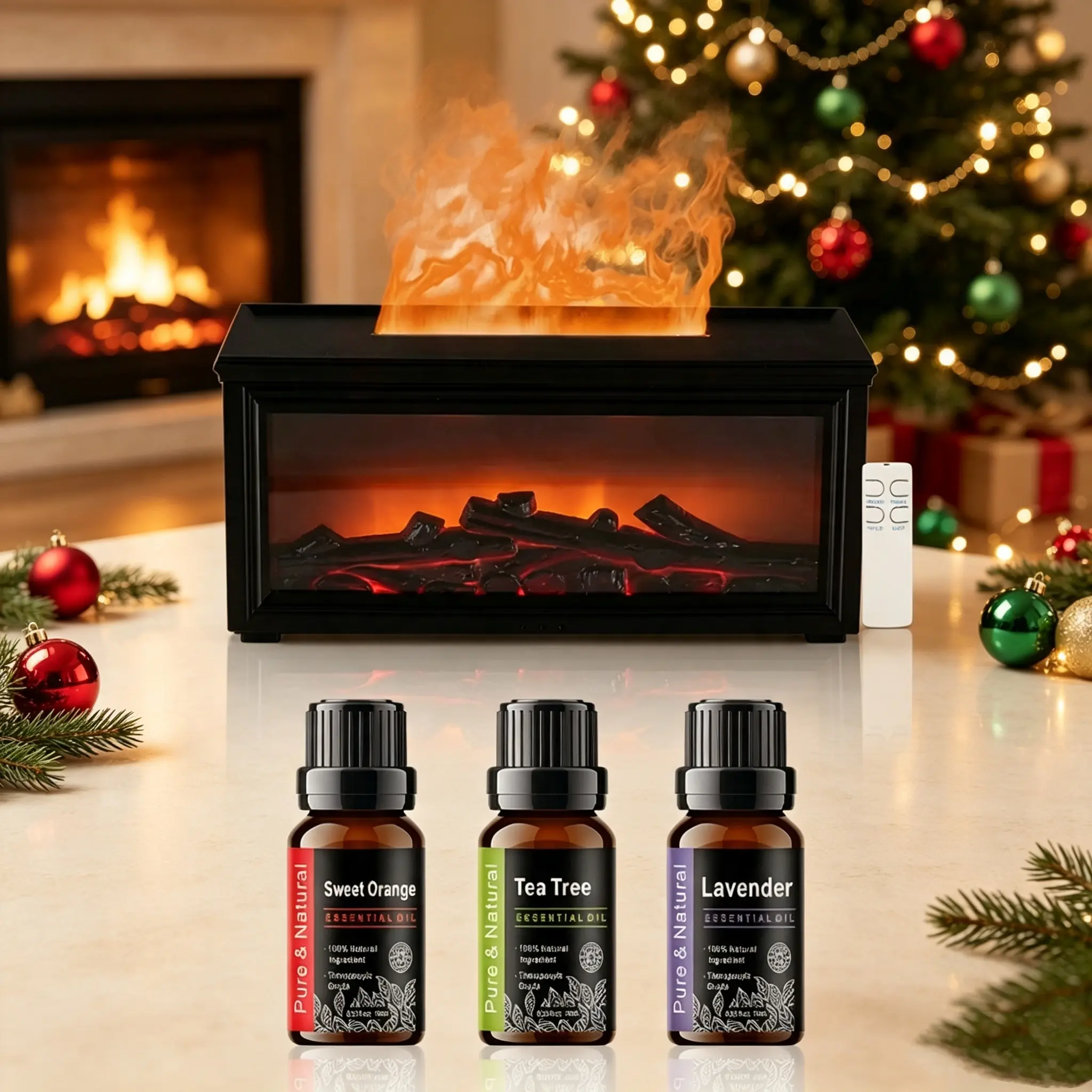 Flame Design Humidifier  7-Color LED fire Diffuser for Relaxation & Better SleepUltrasonic Air Humidifier & Oil Diffuser  Quiet Operation, 7-Color Mood Light auto-off essential oil diffuser , fireplace Aromatherapy for Home & Office aroma diffuser