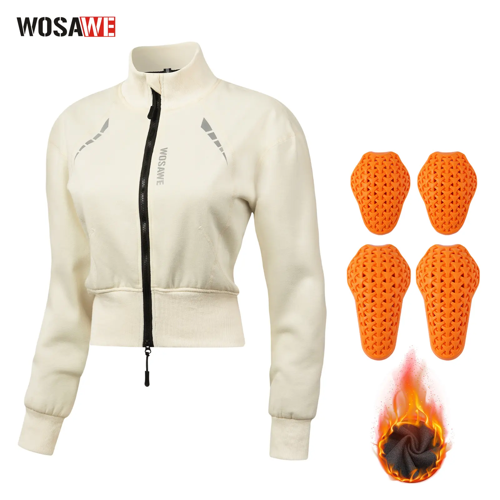 WOSAWE Women's Motorcycle Sweatshirt with Shoulder Pads Zip Up