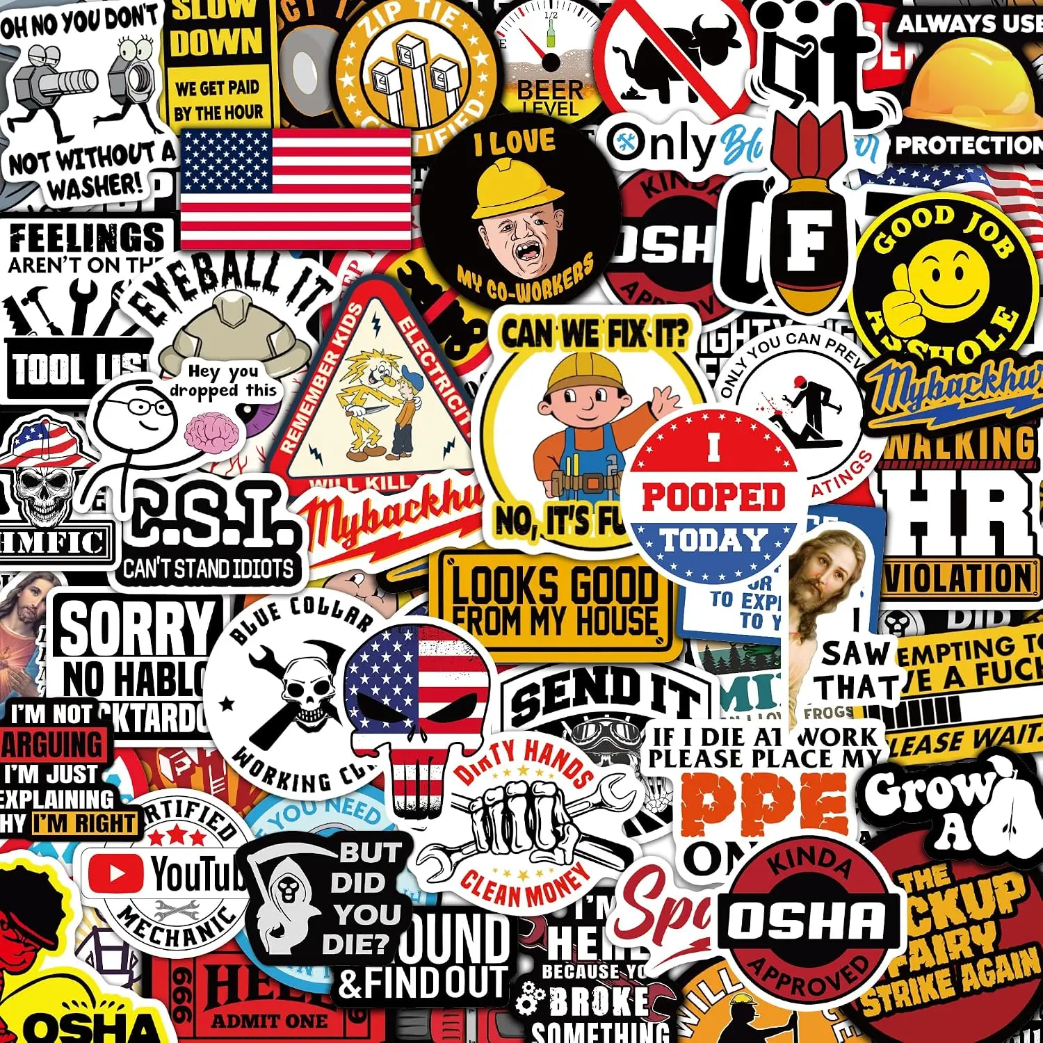 112PCS Funny Hard Hat Stickers for Adults - Waterproof Vinyl for Welding Helmet, Tool Box, Electrician, Mechanic Tools - Blue Collar Gifts for Men, Mechanic, Co-Workers