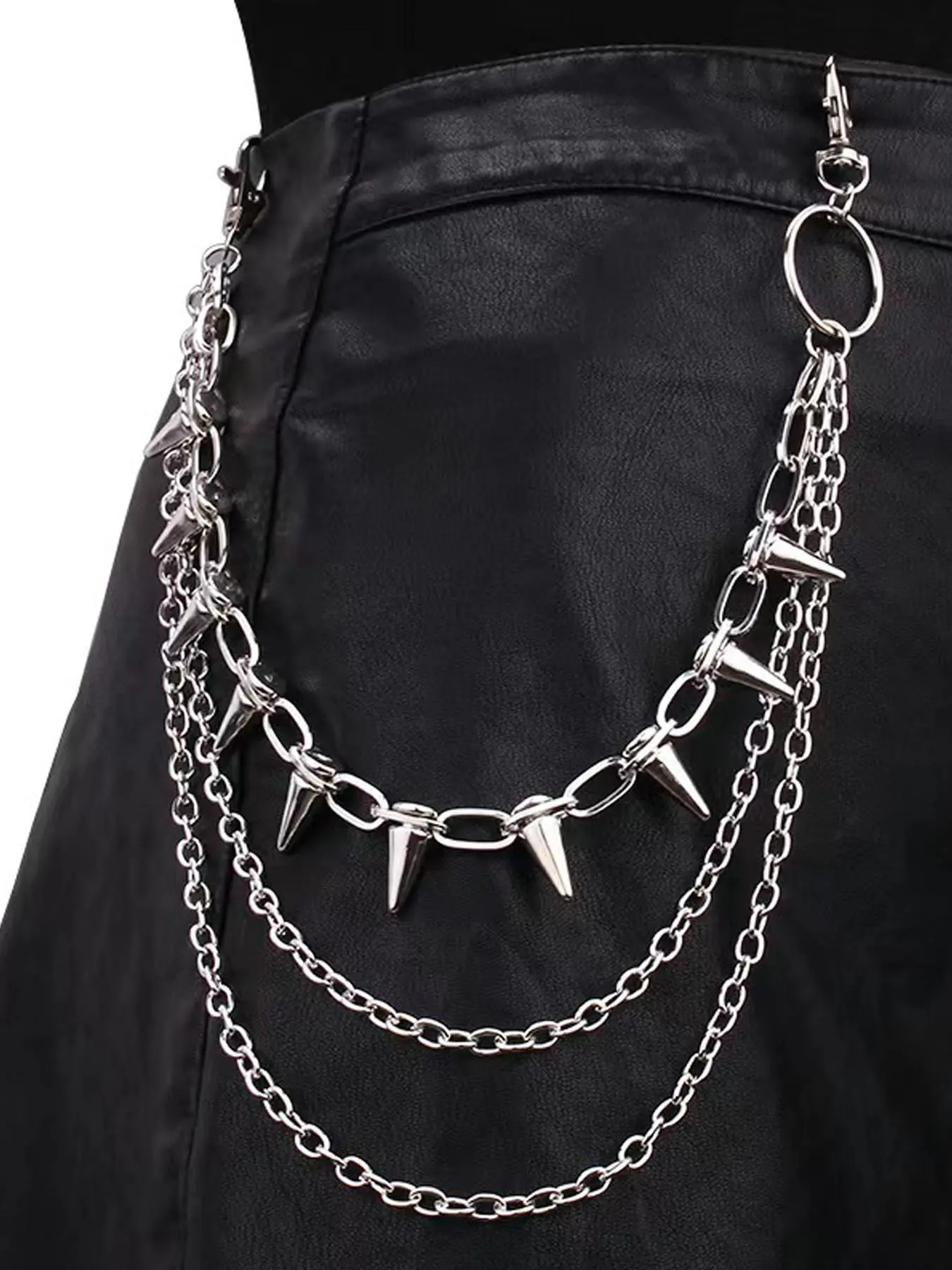 Punk Style Chain Belt, Studded Belt Buckle, Fashionable Stainless Steel Layered Belt for Women & Men, Trendy All-match & Exquisite Belt for Birthday Gift, Belt With Buckle, Belts Men