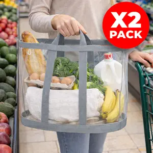 2 Pack Reusable Grocery Bags, Heavy-Duty Mesh Shopping Bags with Sturdy Handles, Water-Resistant & Foldable Organizer, Shopping Bags for Groceries, Market, Car Trunk, Multi-Purpose