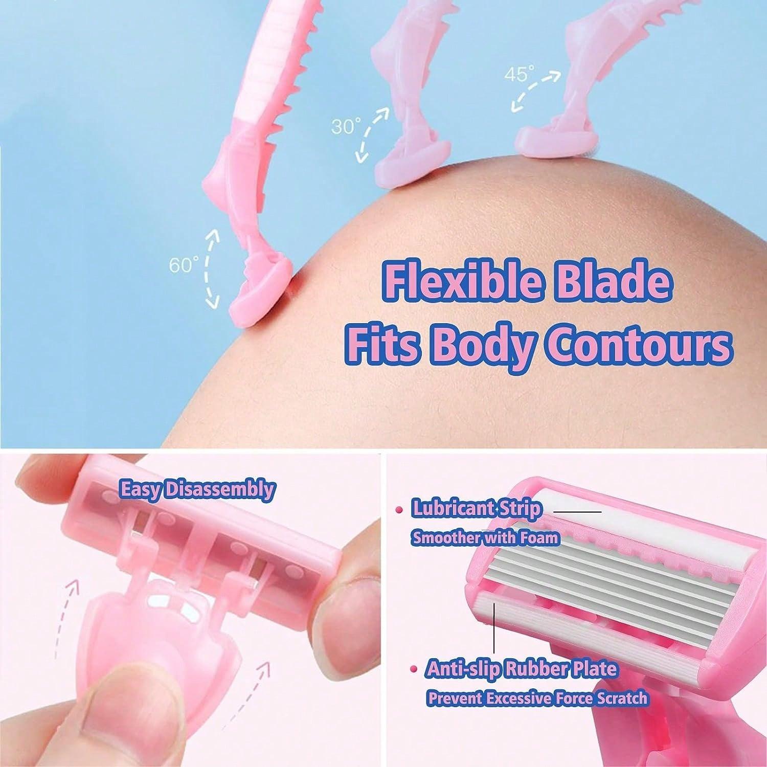Razor Kit for Women, Travel Size 7-Blade Cartridge Razor, Includes Handle, 6 Refills and Travel Case  for Armpit and Full Body Hair Hair