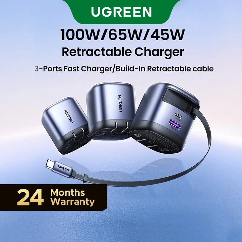 UGREEN 45W/65W/75W/100W 3 in 1 Compact GaN Charger, Retractable USB C Fast Wall Charger with Foldable Plug, Compatable for iPhone 17/16 Series, Galaxy, Pixel, iPad-Cellphone Electronic portable charger,Summer Sale tiktokshopbacktoschool