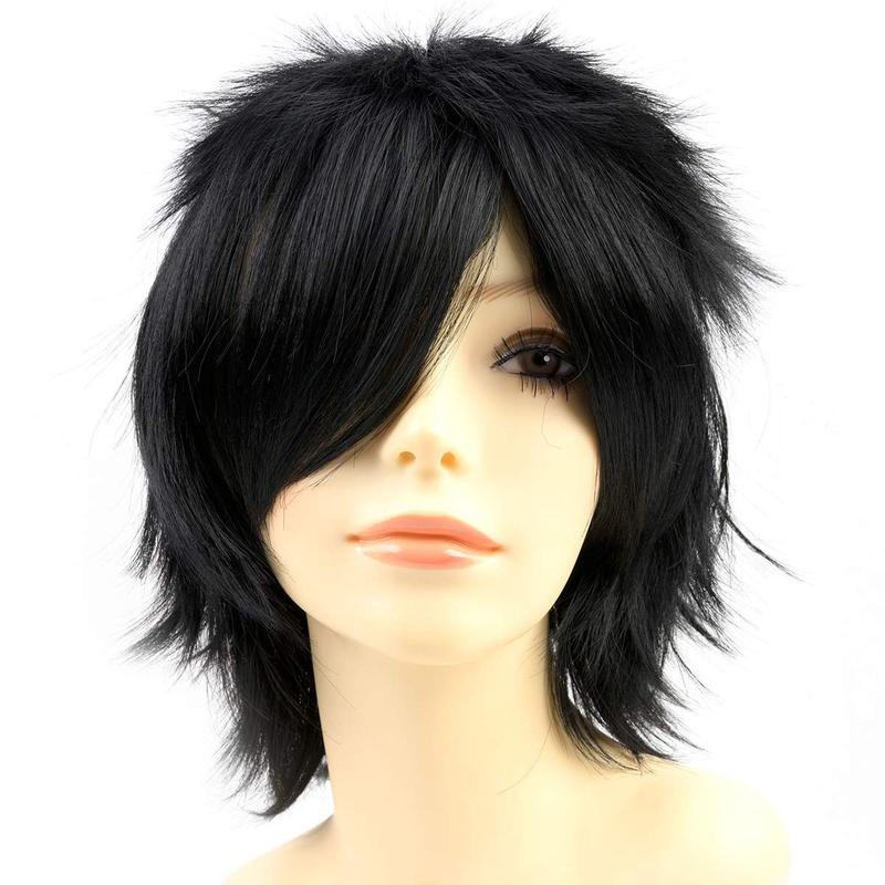 CHRISTMAS GIFT Anime Wig – Short Black Layered Synthetic Wig with Bangs for Cosplay, Costume Parties, Women & Men, Soft Pastel Style