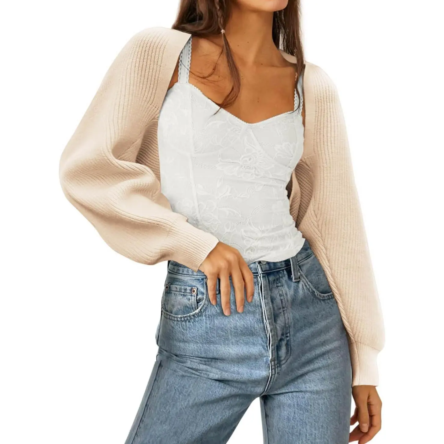 Women's Bolero Shrug Sweater 2025 Knitted Long Sleeve Open Front Cropped Cardigan Shrugs Sweaters Y2K Tops,back to school,back to school shopping