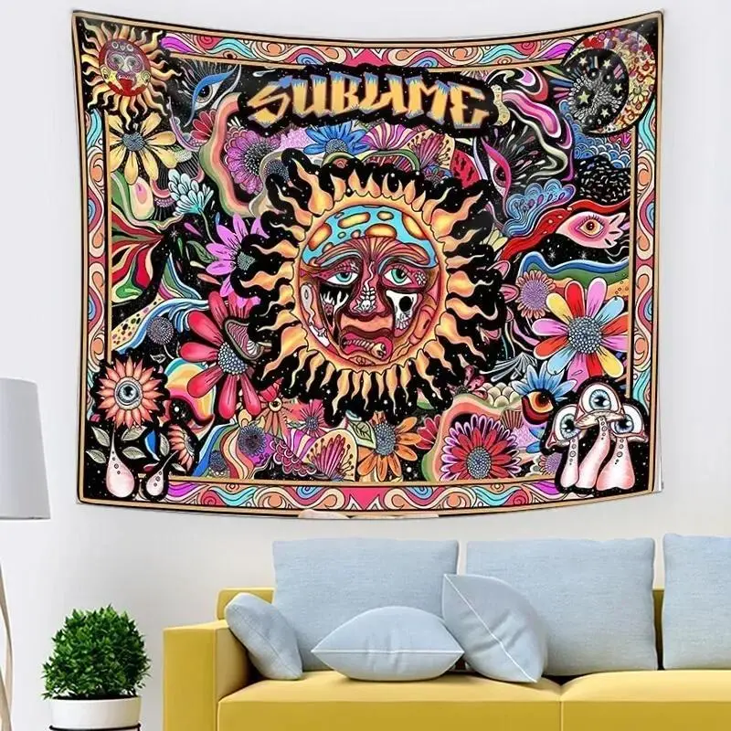 Customizable Bohemian Tapestry Style Wall Hanging, 40*60in Peach Skin Velvet Graphic Decor with Psychedelic Tarot, Trippy Sublime Sun, Mandala, Floral, Anime Flag, Letter Prints, Home Supply for Bedroom Indoor & Outdoor Hippie Gift