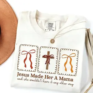 Comfort Colors Coquette Christian Mama Fall, Jesus Made Her A Mama, Boho Fall Mama TShirt, Christian Fall T-Shirt, Jesus Tee