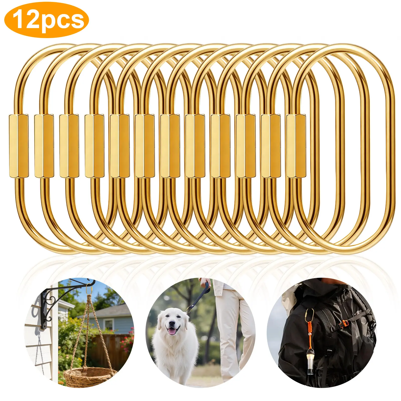 12Pcs Gold Brass Screw Lock Keychain - Secure Bag Charm Carabiner Clip,Multifunctional Lock Key Ring  for Handbag,Purse,Car Keys,Keychain Accessory for Outdoor Men Women Travel use