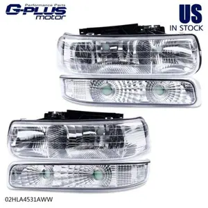 Bumper Headlight/Lamp Clear Side Chrome Fit For 99-02 Silverado/00-06 Suburban G-PLUS