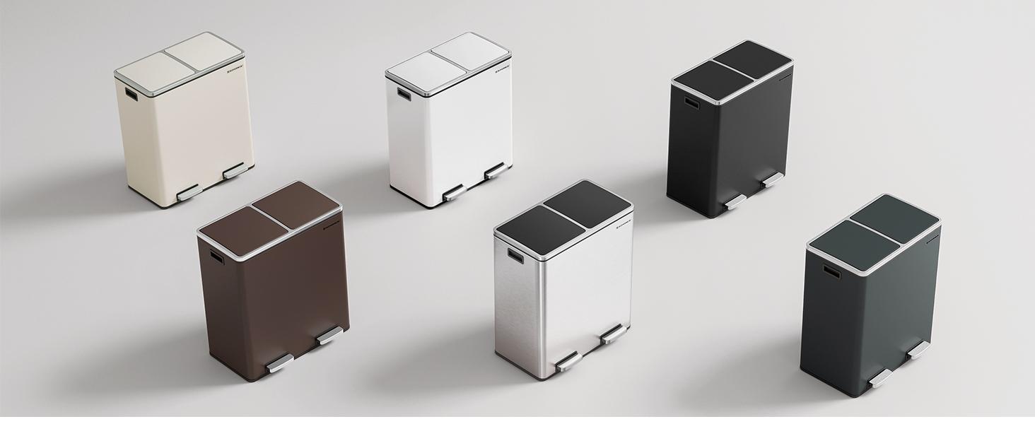 SONGMICS Stainless Steel Trash Can Garage Can Multi-Compartment Plastic Inner Buckets and Hinged Lids Soft Closure Kitchen Trash Bin