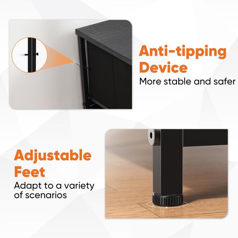 Dresser for Bedroom with 8 Fabric Drawers, Tall Chest Organizer Units for Clothing, Closet, Kidsroom, Storage Tower with Cabinet, Metal Frame, Wooden Top, Lightweight Nursery Furniture