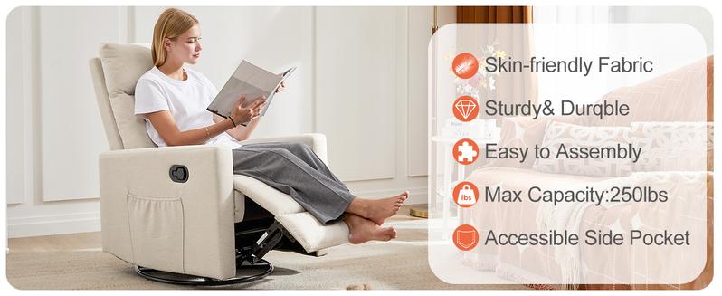 【Deal】SweetFurniture Rocking Chair , Swivel Rocker Recliner Chair,  Manual Upholstered Seating Recliner, Angle Adjustable Chair