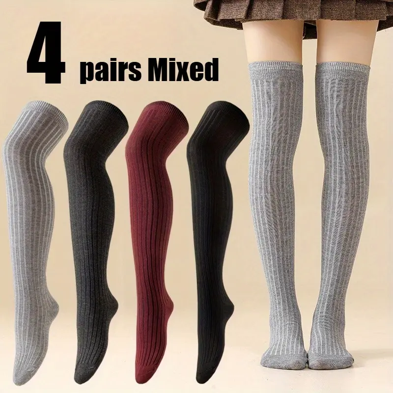 Women's 2-Pair Casual Stylish Knit Calf-High Socks - Japanese Look, Adjustable Drawstring, Warm High-Stretch Solid Hosiery, One-Size for Autumn Winter