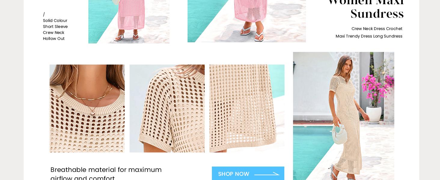 PrettyGarden Womens Eyelet Cover Up Dress Summer Resort Maxi Dress with Beach Short Sleeves, Hollow Out Design & Hollow Out Sundress Style