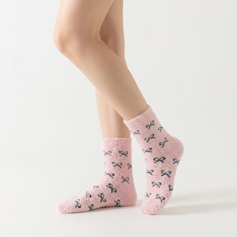 KatchMe Women's Lovely Heart-Shaped Smooth Fluffy Thermal Mid-Calf Socks, Cozy Multi-Pack Basic Socks for Fall & Winter, Vibrant 5-Pack Fuzzy Socks